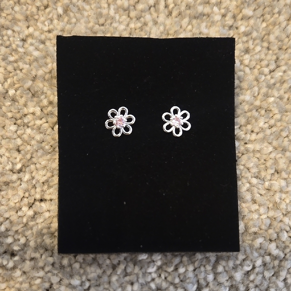 Elegant Silver and Pink Flower Earrings .925 Silver